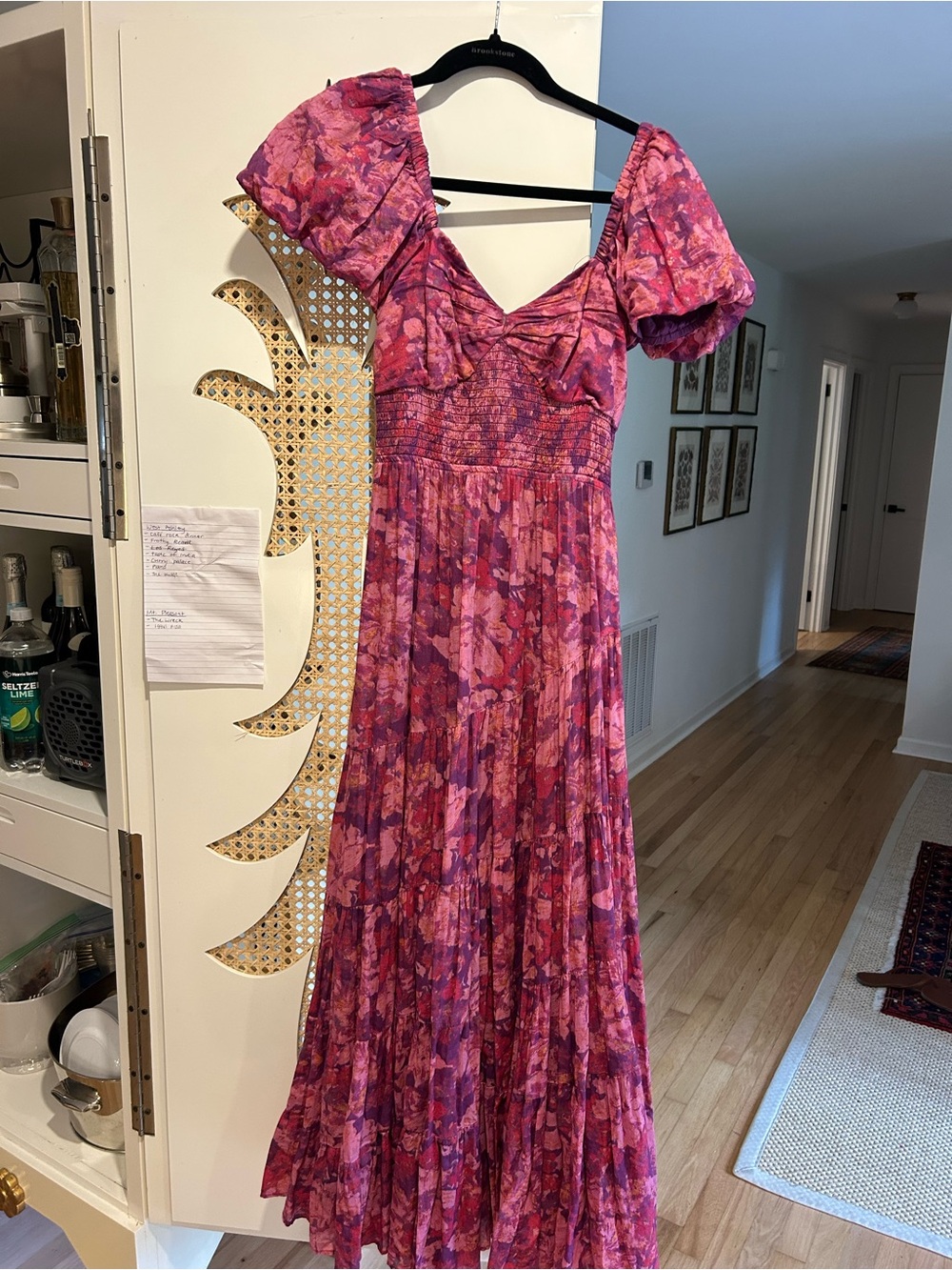 Free People Pink Purple Floral Puff Sleeve Maxi Dress